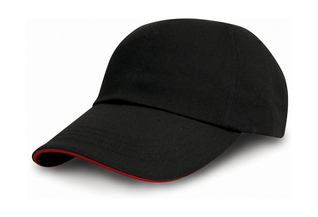 Heavy Cotton Drill Cap zum Besticken und Bedrucken in der Farbe Black/Red mit Ihren Logo, Schriftzug oder Motiv.