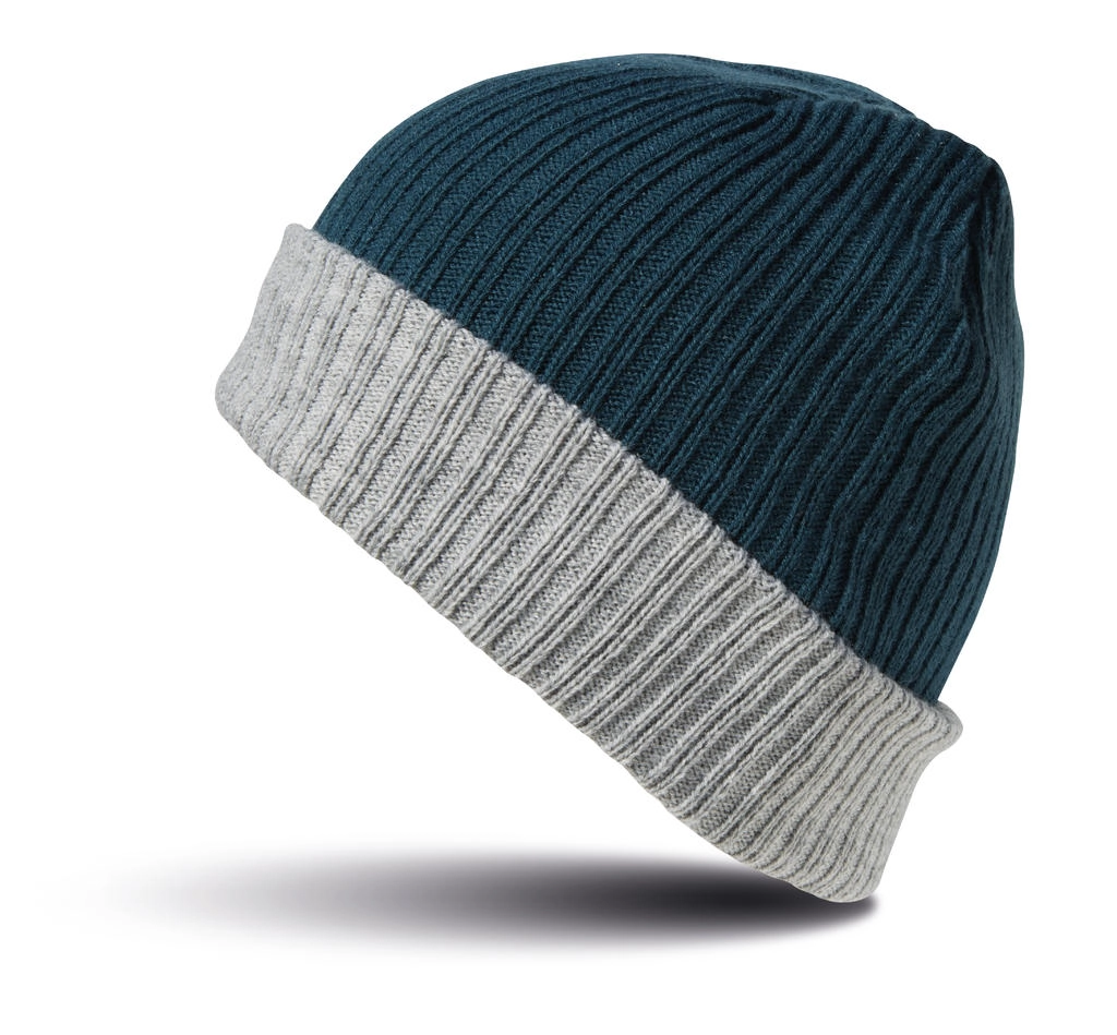 Double Layer Knitted Hat zum Besticken und Bedrucken in der Farbe Teal/Grey mit Ihren Logo, Schriftzug oder Motiv.