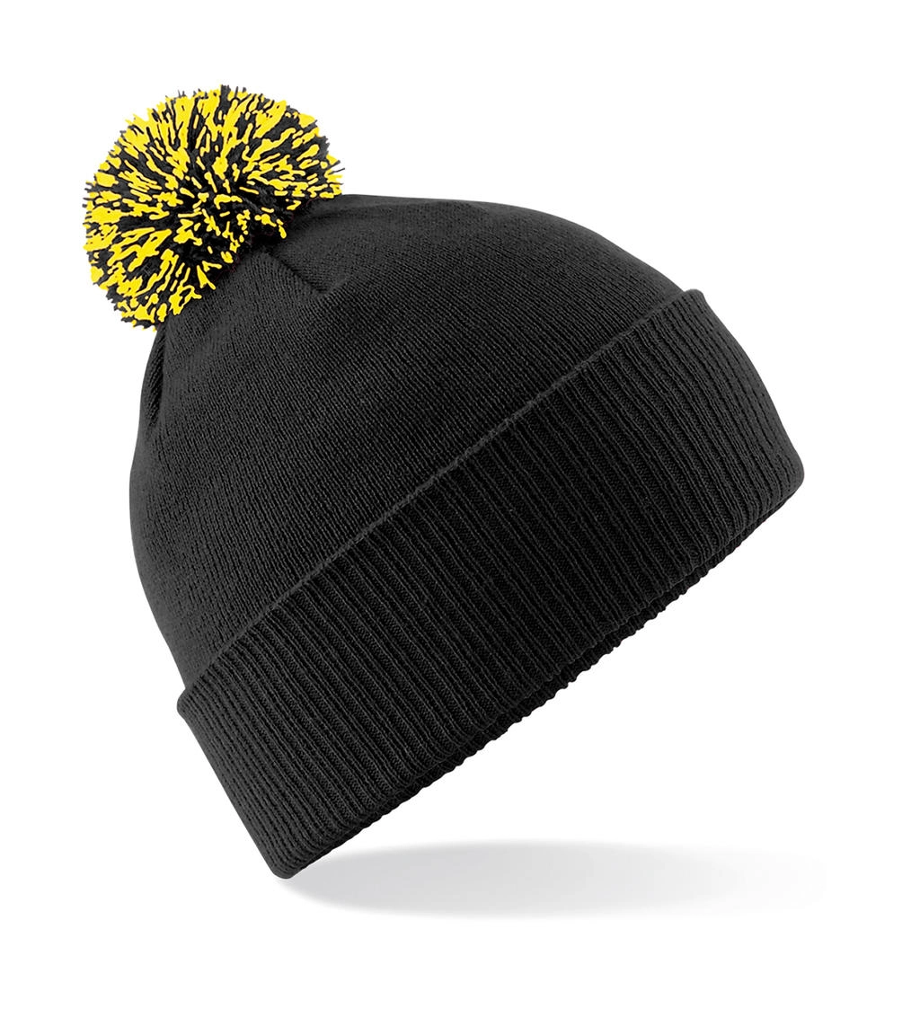 Snowstar Beanie zum Besticken und Bedrucken in der Farbe Black/Yellow mit Ihren Logo, Schriftzug oder Motiv.