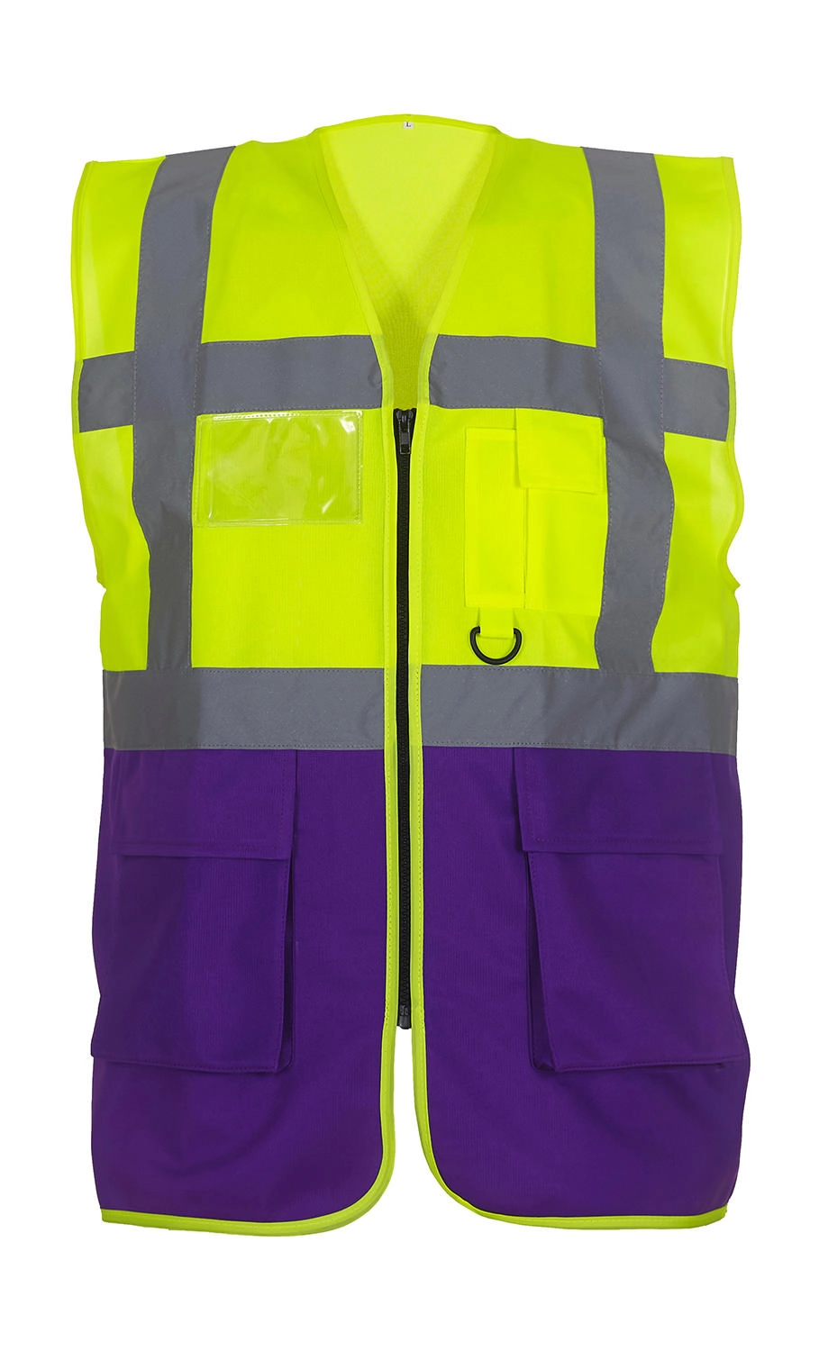 Fluo Executive Waistcoat zum Besticken und Bedrucken in der Farbe Fluo Yellow/Purple mit Ihren Logo, Schriftzug oder Motiv.