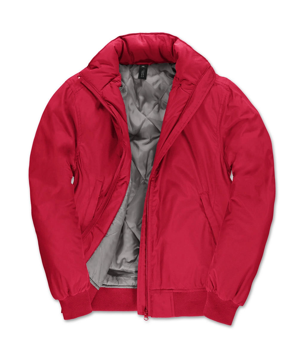 Crew Bomber/women Jacket zum Besticken und Bedrucken in der Farbe Red/Warm Grey mit Ihren Logo, Schriftzug oder Motiv.