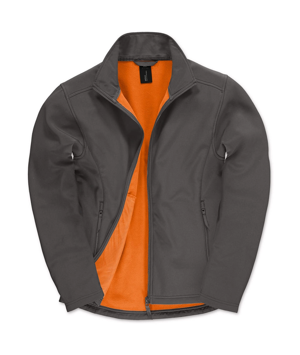 ID.701 Softshell Jacket zum Besticken und Bedrucken in der Farbe Dark Grey/Neon Orange mit Ihren Logo, Schriftzug oder Motiv.
