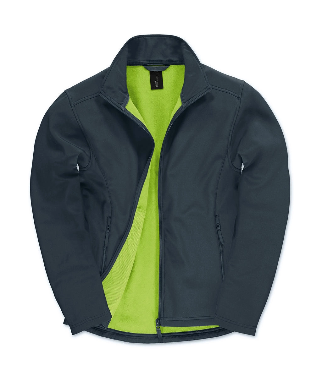 ID.701 Softshell Jacket zum Besticken und Bedrucken in der Farbe Navy/Neon Green mit Ihren Logo, Schriftzug oder Motiv.