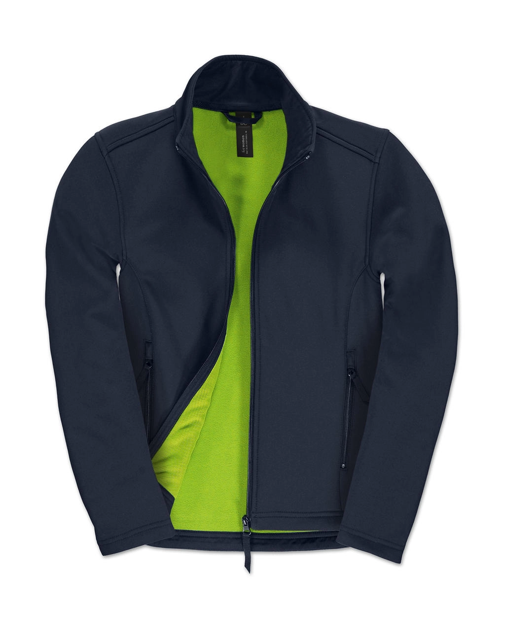 ID.701/women Softshell Jacket  zum Besticken und Bedrucken in der Farbe Navy/Neon Green mit Ihren Logo, Schriftzug oder Motiv.