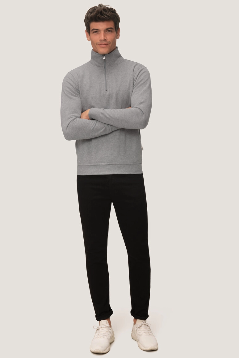 HAKRO Zip-Sweatshirt Premium zum Besticken und Bedrucken in der Farbe Grau meliert mit Ihren Logo, Schriftzug oder Motiv.