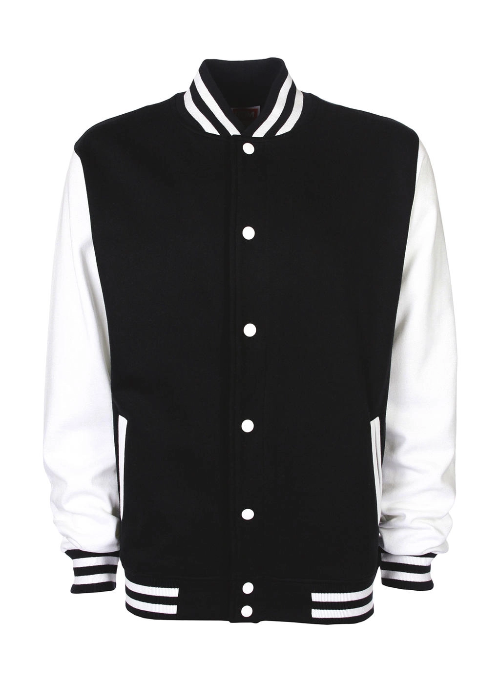 Varsity Jacket zum Besticken und Bedrucken in der Farbe Black/White mit Ihren Logo, Schriftzug oder Motiv.