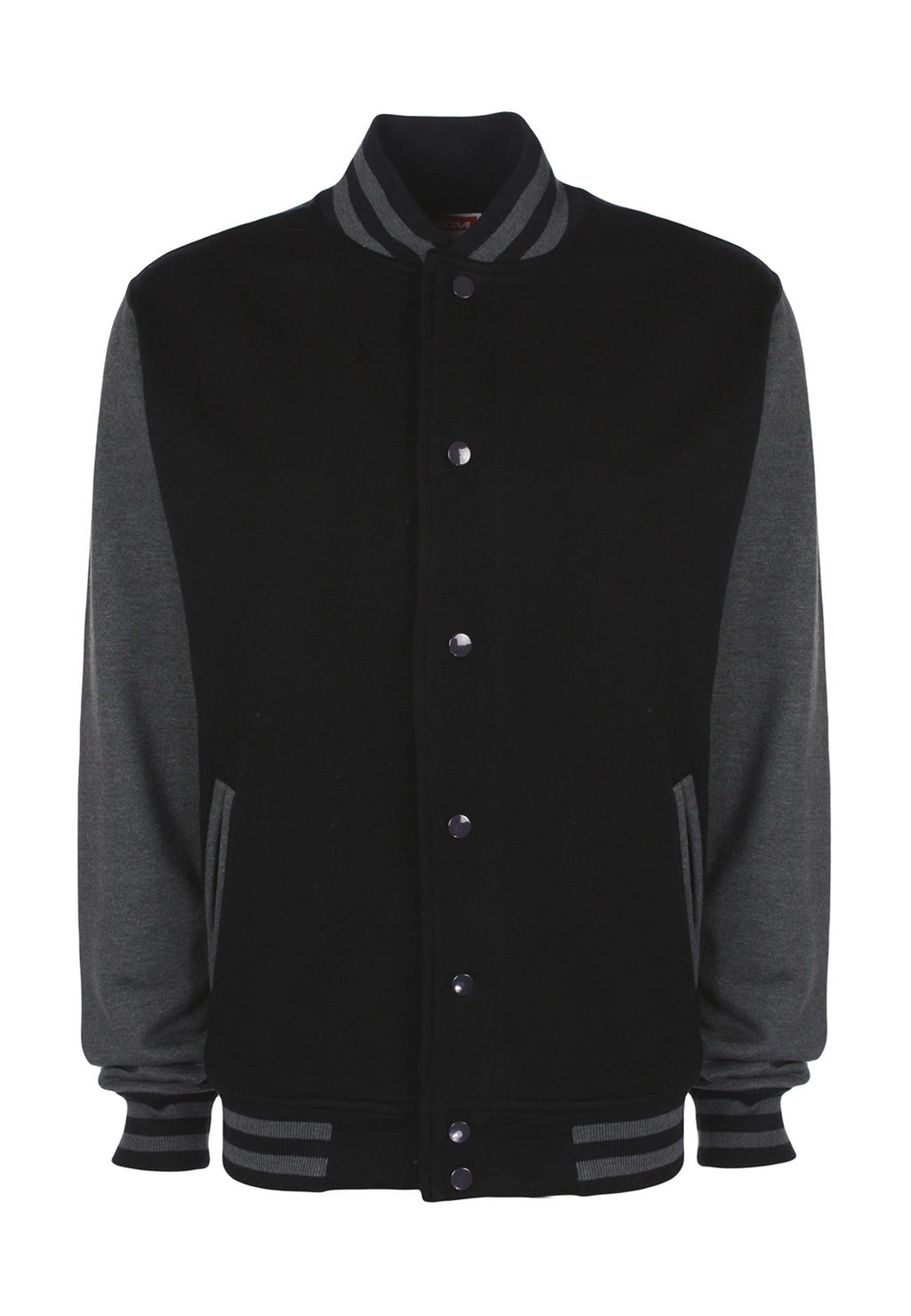 Varsity Jacket zum Besticken und Bedrucken in der Farbe Black/Charcoal mit Ihren Logo, Schriftzug oder Motiv.