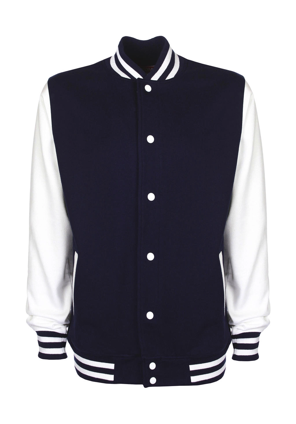 Varsity Jacket zum Besticken und Bedrucken in der Farbe Navy/White mit Ihren Logo, Schriftzug oder Motiv.