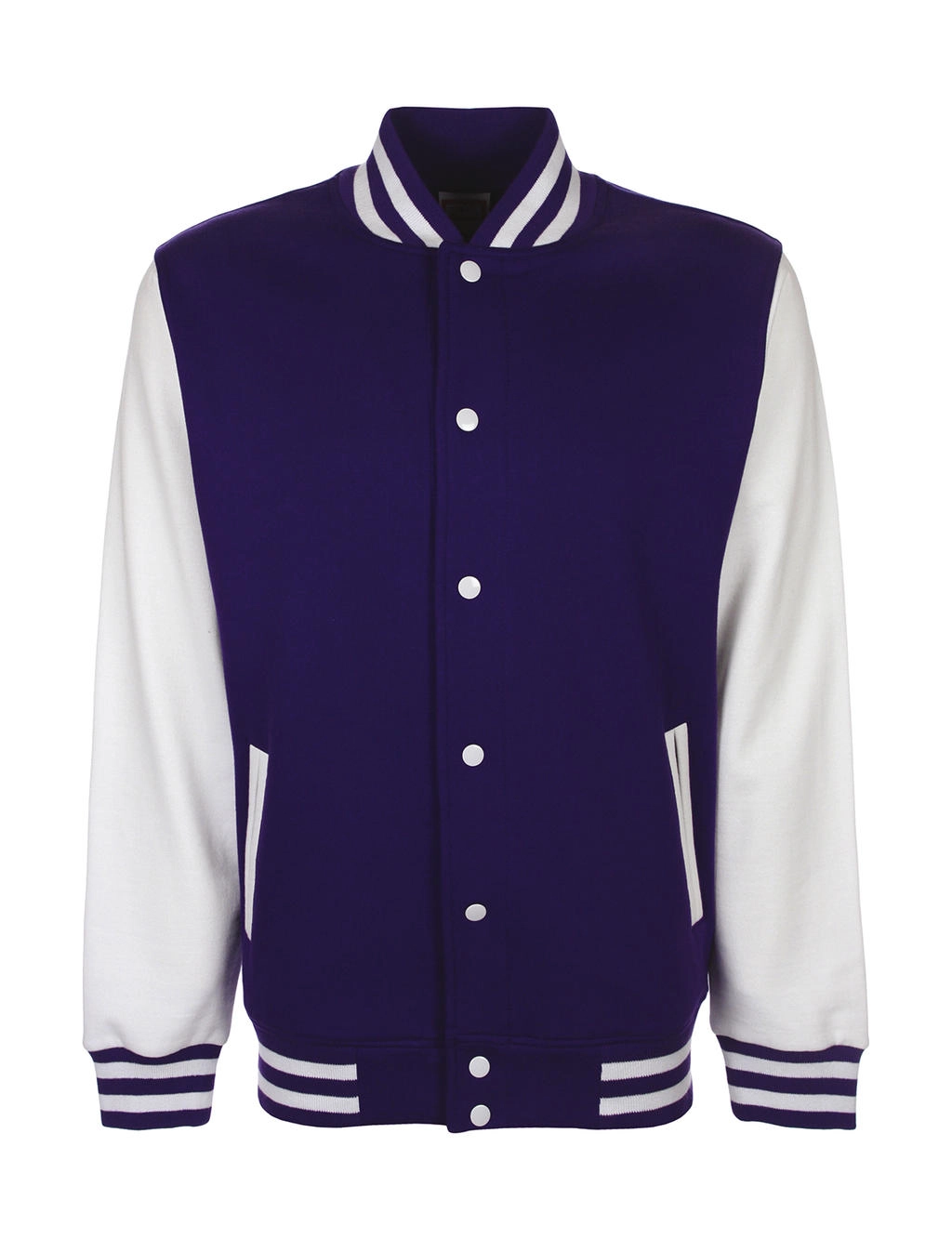 Varsity Jacket zum Besticken und Bedrucken in der Farbe Purple/White mit Ihren Logo, Schriftzug oder Motiv.