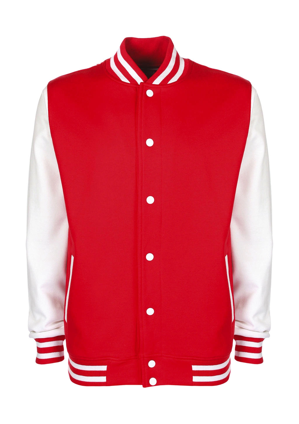 Varsity Jacket zum Besticken und Bedrucken in der Farbe Fire Red/White mit Ihren Logo, Schriftzug oder Motiv.