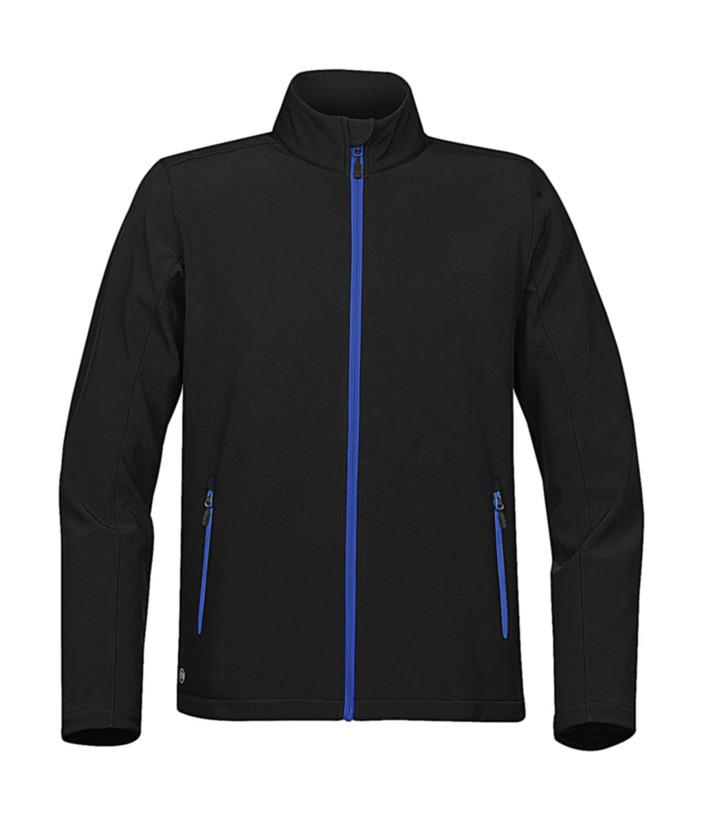 Orbiter Softshell Jacket zum Besticken und Bedrucken in der Farbe Black/Azure mit Ihren Logo, Schriftzug oder Motiv.