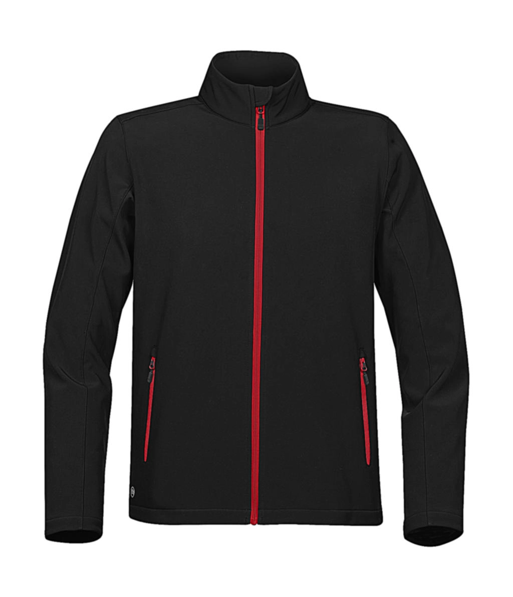 Orbiter Softshell Jacket zum Besticken und Bedrucken in der Farbe Black/Bright Red mit Ihren Logo, Schriftzug oder Motiv.