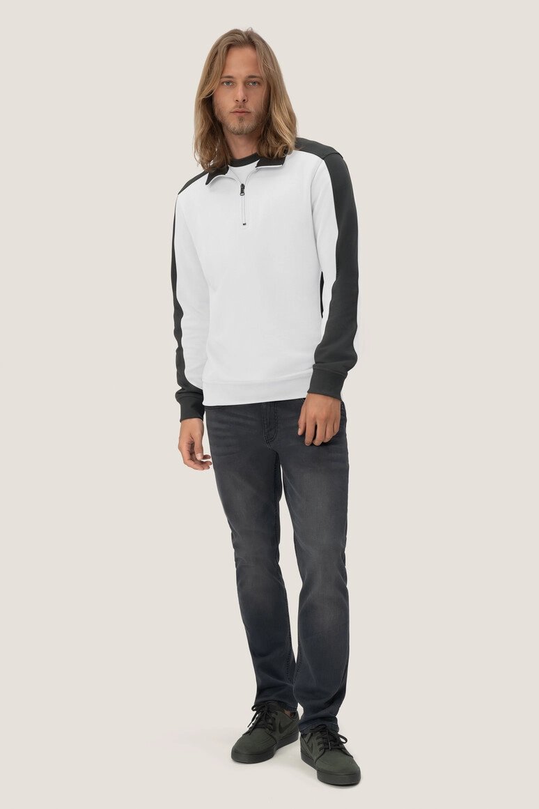 HAKRO Zip-Sweatshirt Contrast Mikralinar® zum Besticken und Bedrucken mit Ihren Logo, Schriftzug oder Motiv.