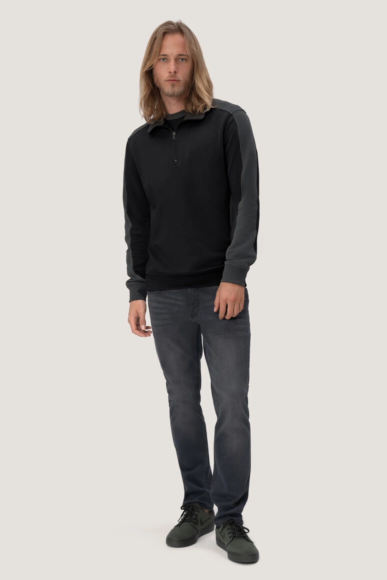 HAKRO Zip-Sweatshirt Contrast Mikralinar® zum Besticken und Bedrucken in der Farbe Schwarz/anthrazit mit Ihren Logo, Schriftzug oder Motiv.