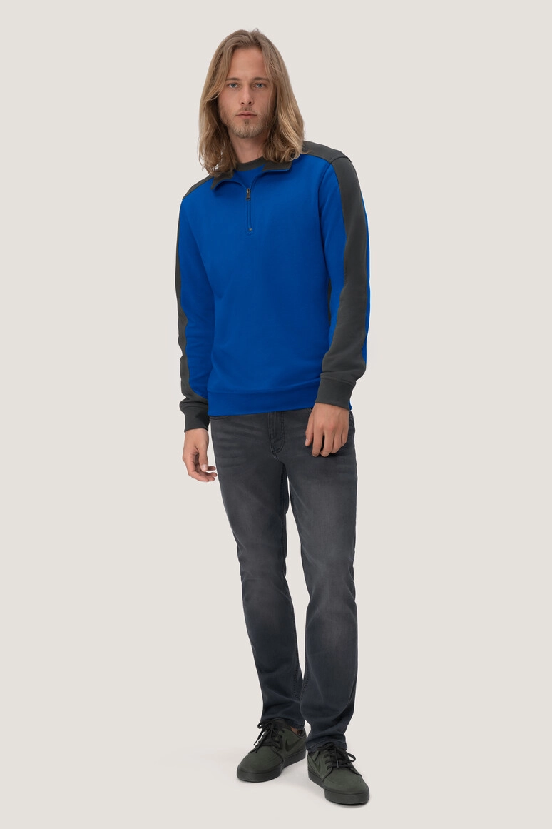 HAKRO Zip-Sweatshirt Contrast Mikralinar® zum Besticken und Bedrucken in der Farbe Royalblau/anthrazit mit Ihren Logo, Schriftzug oder Motiv.