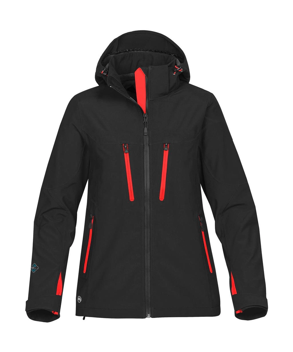 Women`s Patrol Softshell Jacket zum Besticken und Bedrucken in der Farbe Black/Bright Red mit Ihren Logo, Schriftzug oder Motiv.