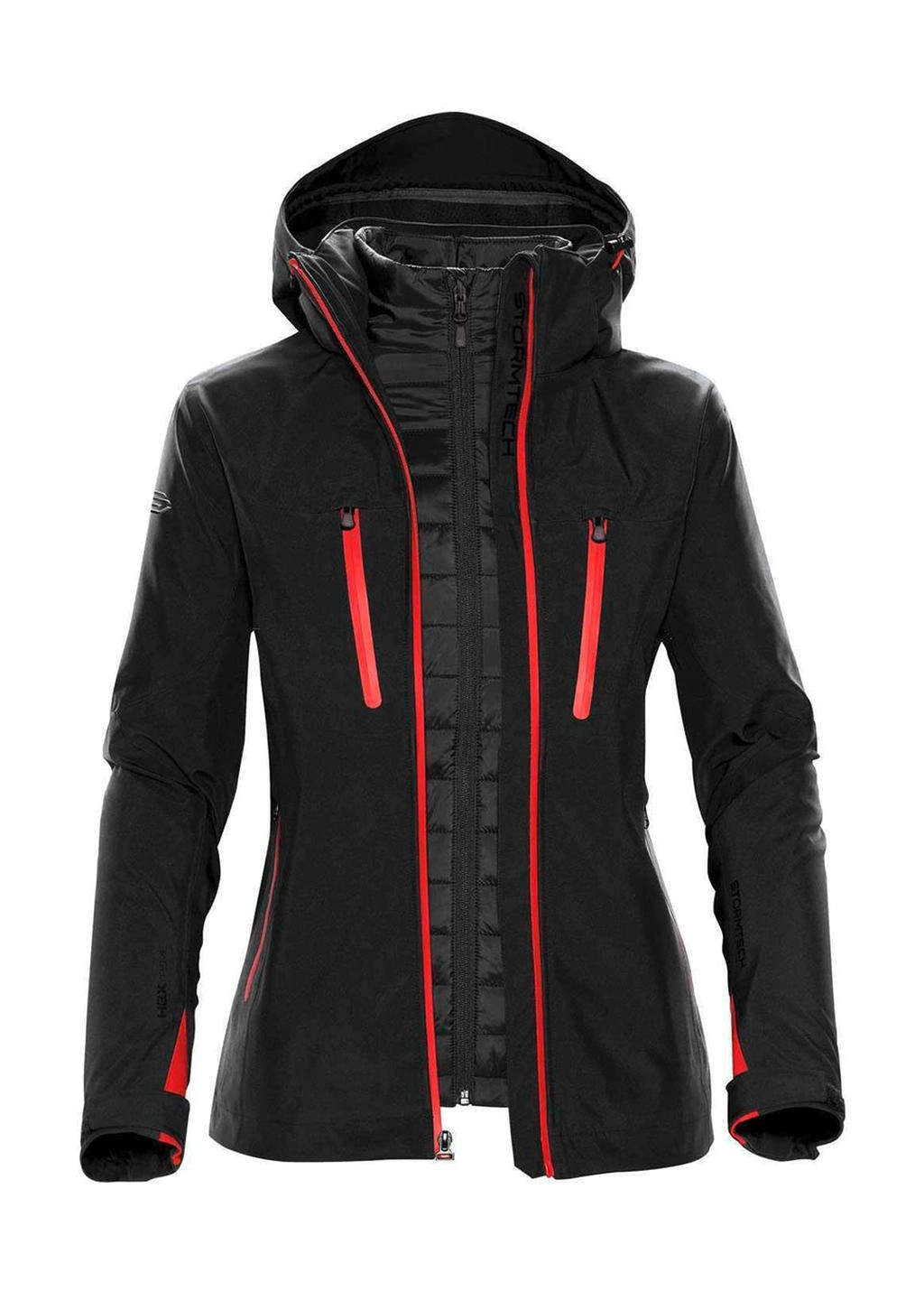 Women`s Matrix System Jacket zum Besticken und Bedrucken in der Farbe Black/Bright Red mit Ihren Logo, Schriftzug oder Motiv.