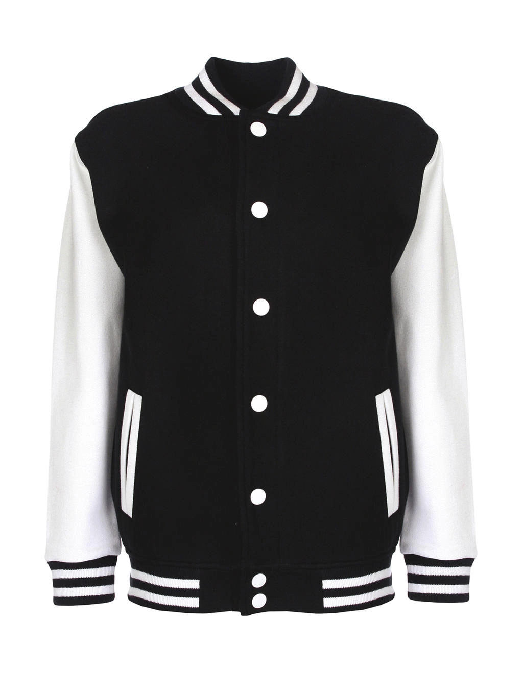 Junior Varsity Jacket zum Besticken und Bedrucken in der Farbe Black/White mit Ihren Logo, Schriftzug oder Motiv.