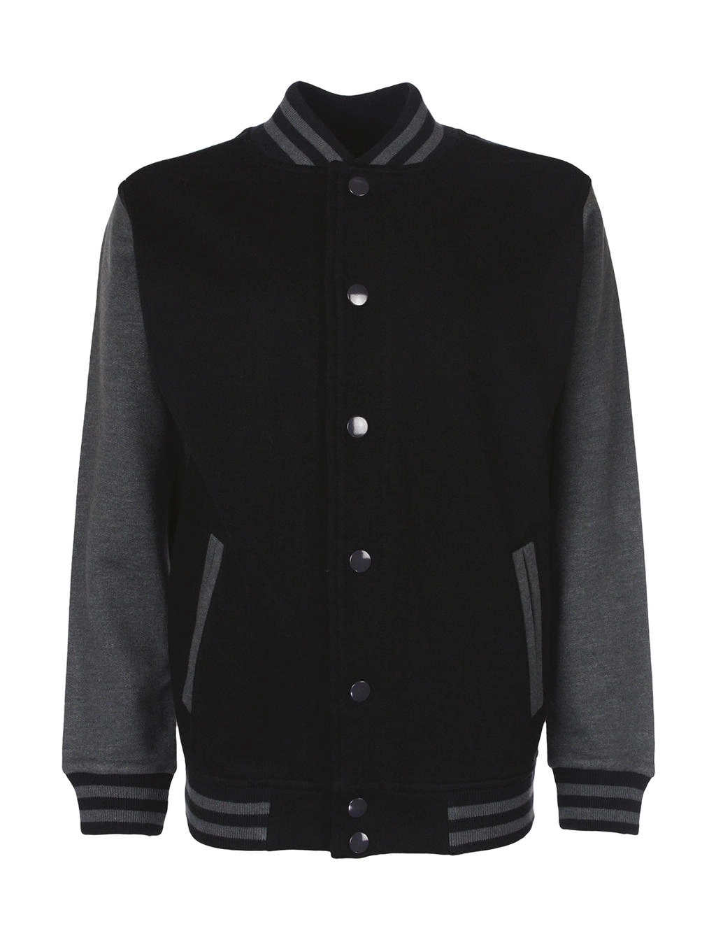 Junior Varsity Jacket zum Besticken und Bedrucken in der Farbe Black/Charcoal mit Ihren Logo, Schriftzug oder Motiv.