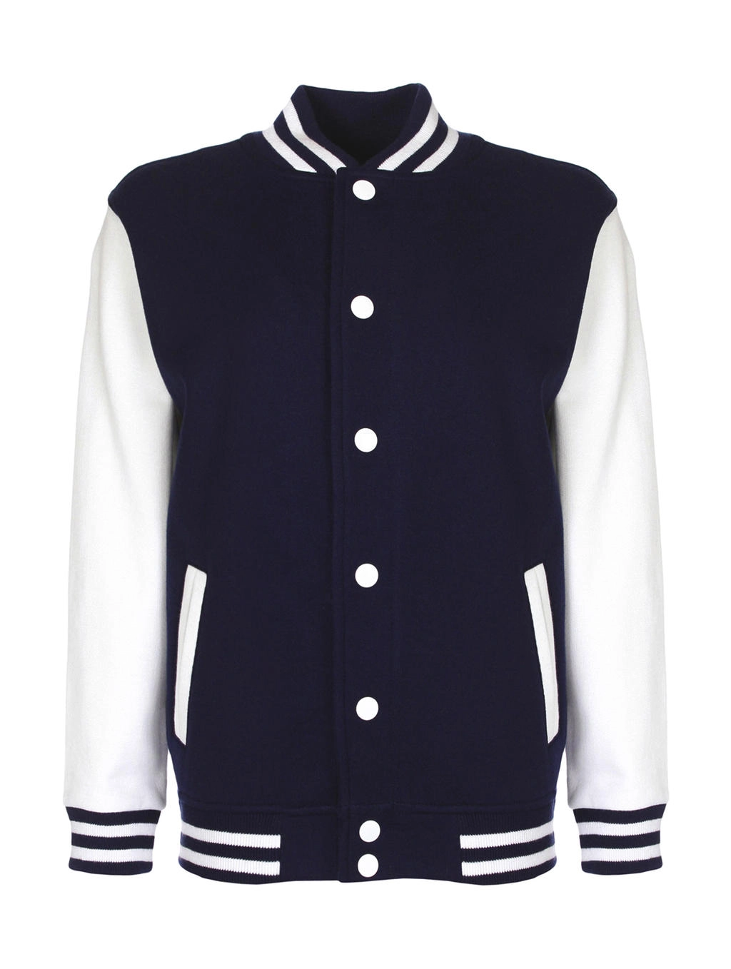 Junior Varsity Jacket zum Besticken und Bedrucken in der Farbe Navy/White mit Ihren Logo, Schriftzug oder Motiv.