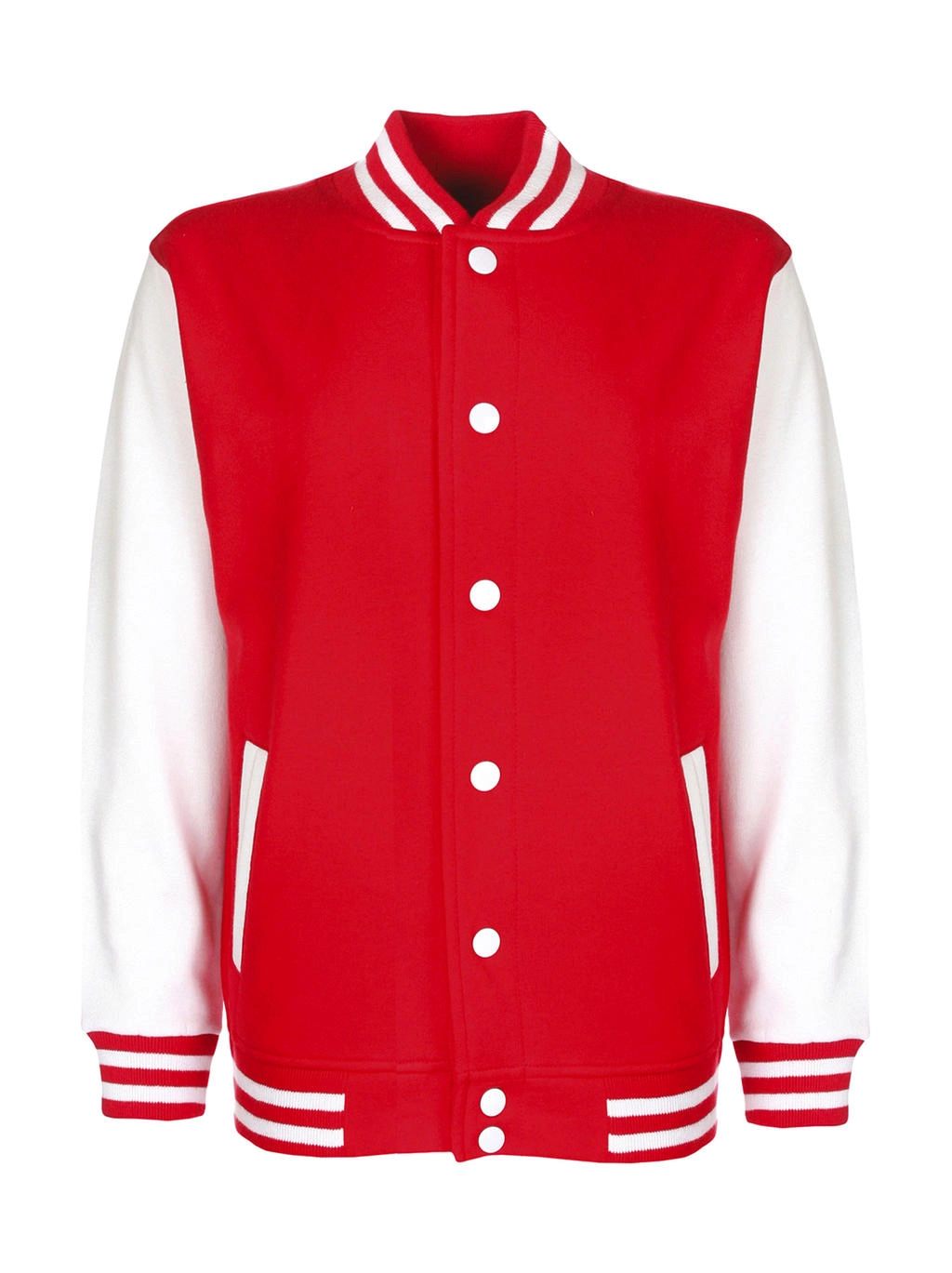 Junior Varsity Jacket zum Besticken und Bedrucken in der Farbe Fire Red/White mit Ihren Logo, Schriftzug oder Motiv.
