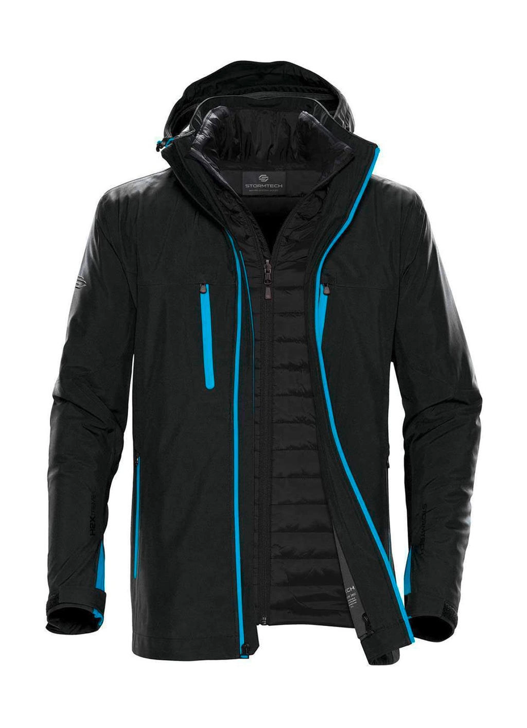 Men`s Matrix System Jacket zum Besticken und Bedrucken in der Farbe Black/Electric Blue mit Ihren Logo, Schriftzug oder Motiv.