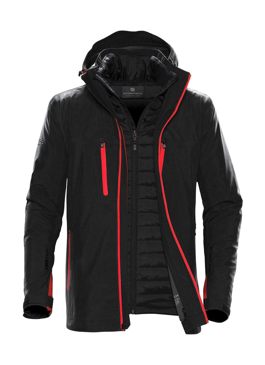 Men`s Matrix System Jacket zum Besticken und Bedrucken in der Farbe Black/Bright Red mit Ihren Logo, Schriftzug oder Motiv.