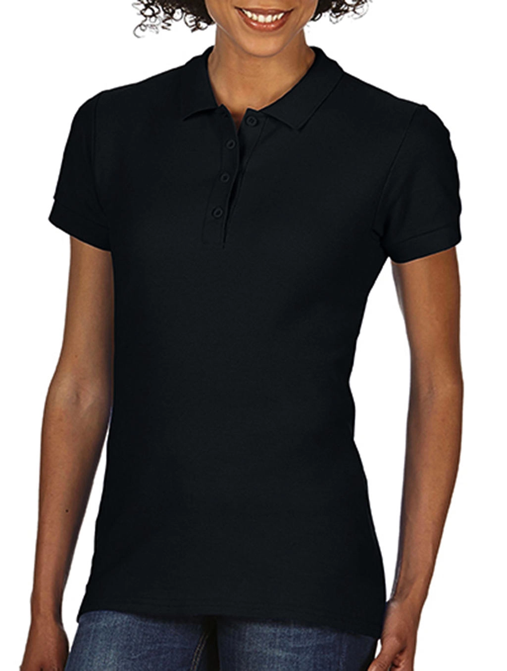 Softstyle® Ladies Double Pique Polo zum Besticken und Bedrucken in der Farbe Black mit Ihren Logo, Schriftzug oder Motiv.