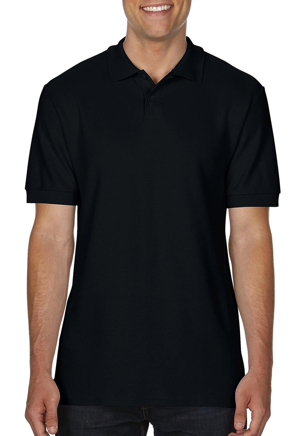 Softstyle® Adult Double Pique Polo zum Besticken und Bedrucken in der Farbe Black mit Ihren Logo, Schriftzug oder Motiv.