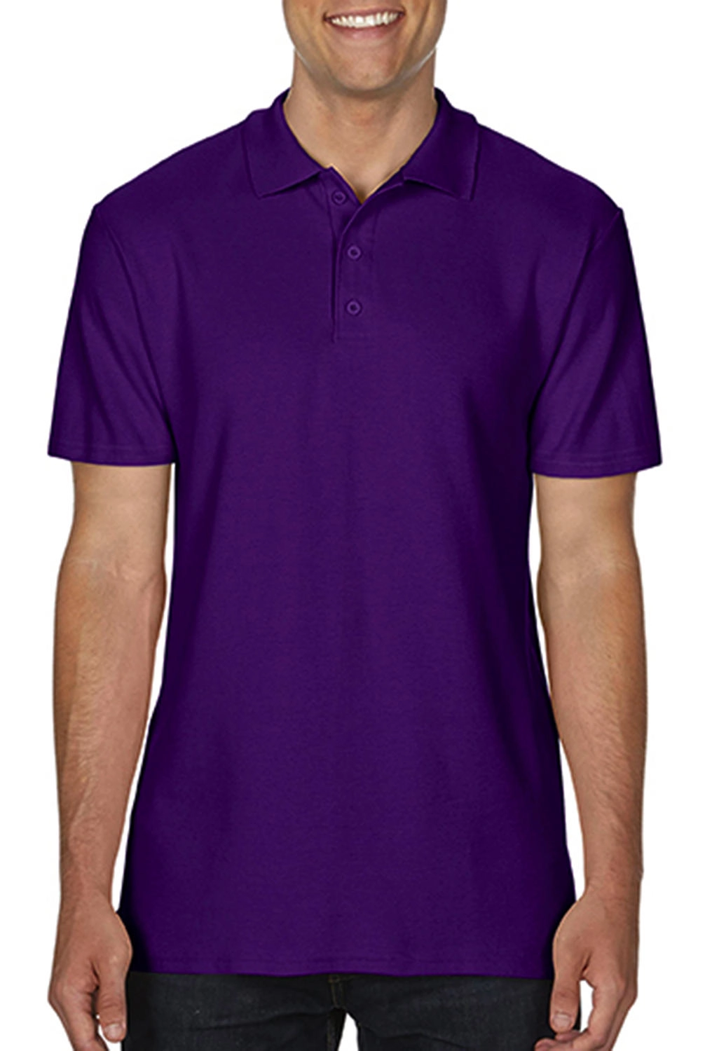 Softstyle® Adult Double Pique Polo zum Besticken und Bedrucken in der Farbe Purple mit Ihren Logo, Schriftzug oder Motiv.