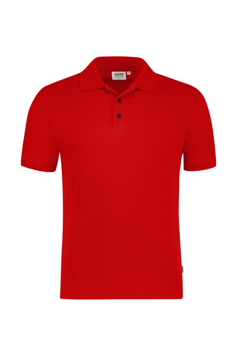 HAKRO Poloshirt Bio-Baumwolle GOTS zum Besticken und Bedrucken in der Farbe Rot mit Ihren Logo, Schriftzug oder Motiv.