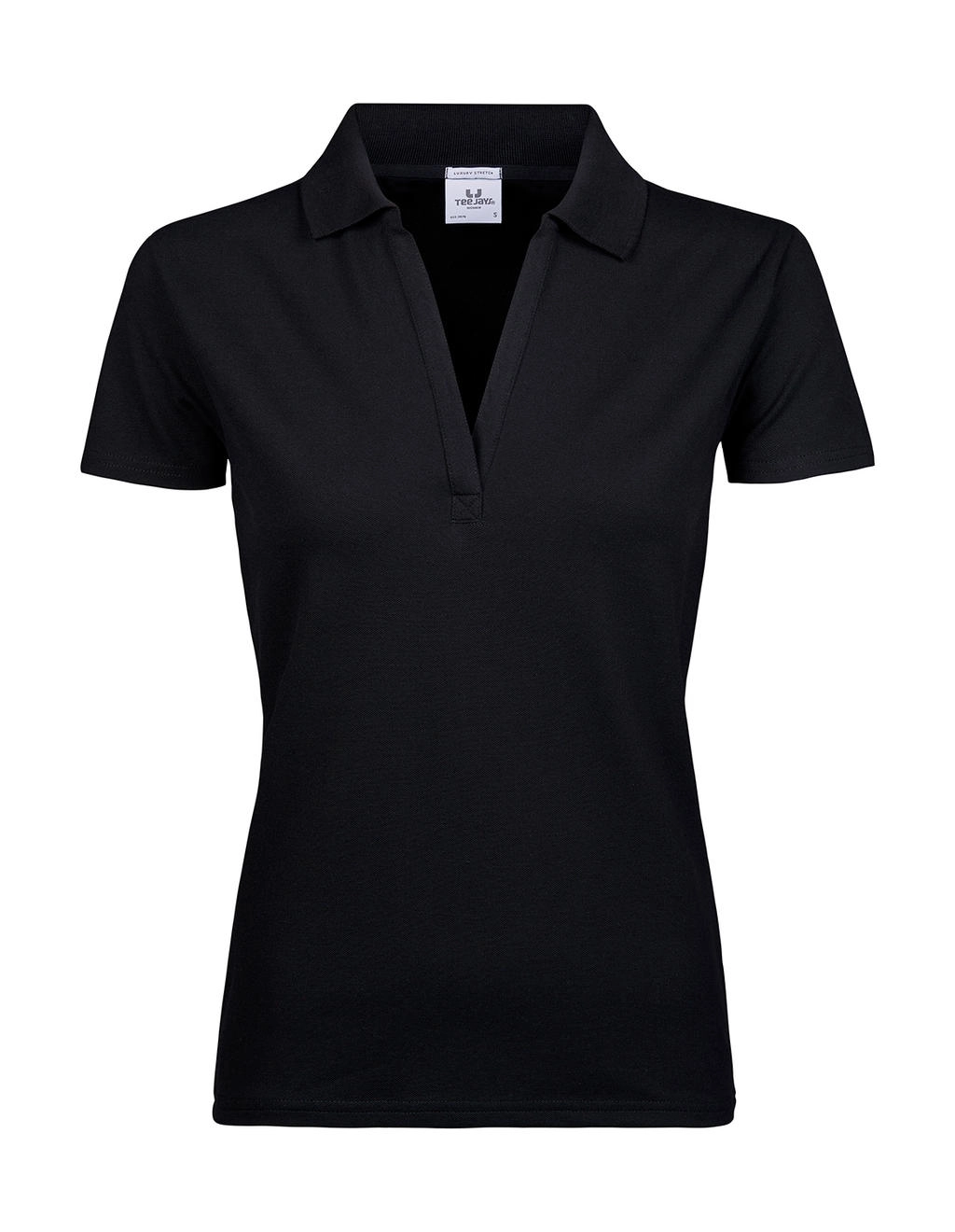 Women`s Luxury Stretch V Polo zum Besticken und Bedrucken in der Farbe Black mit Ihren Logo, Schriftzug oder Motiv.