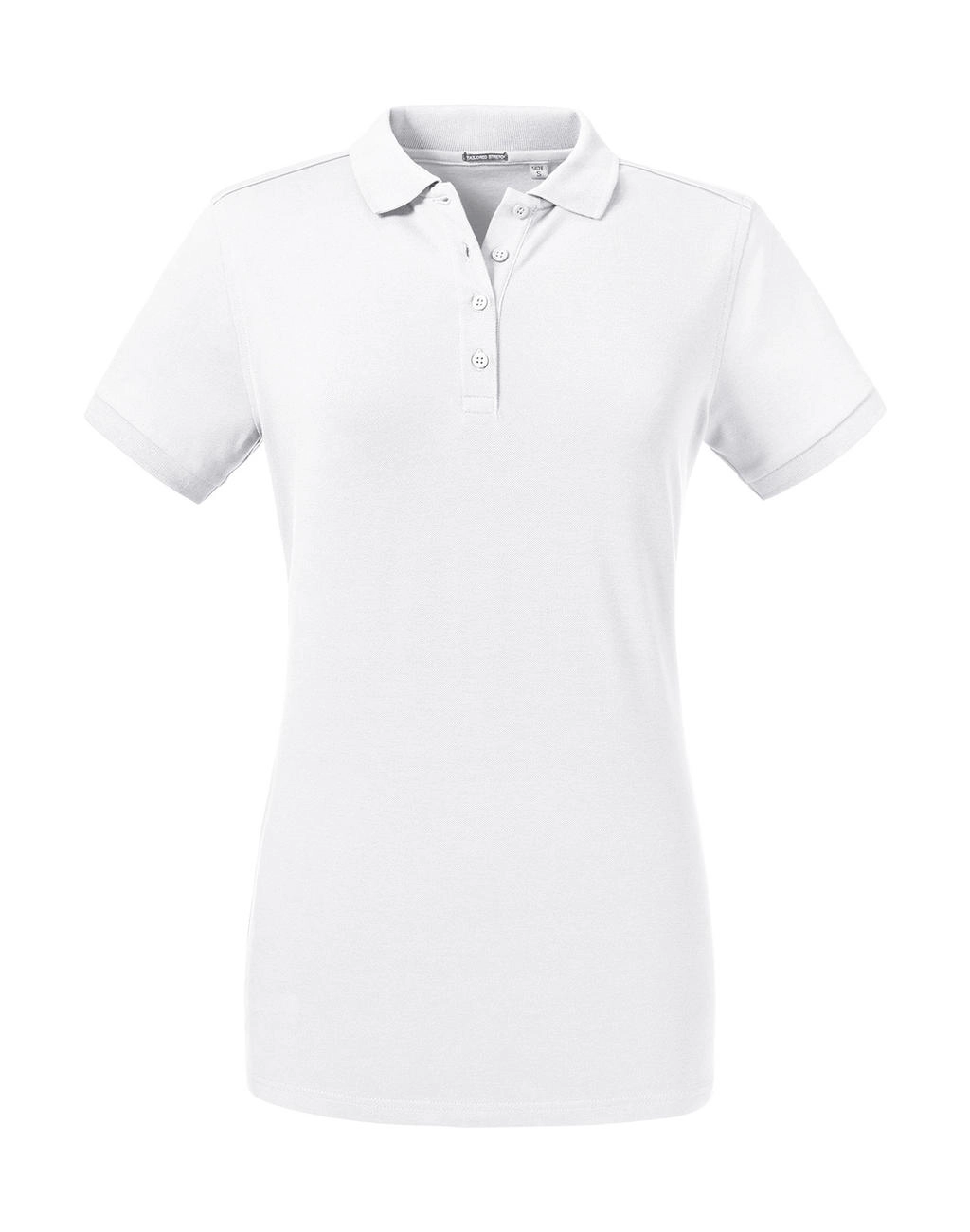 Ladies` Tailored Stretch Polo zum Besticken und Bedrucken in der Farbe White mit Ihren Logo, Schriftzug oder Motiv.