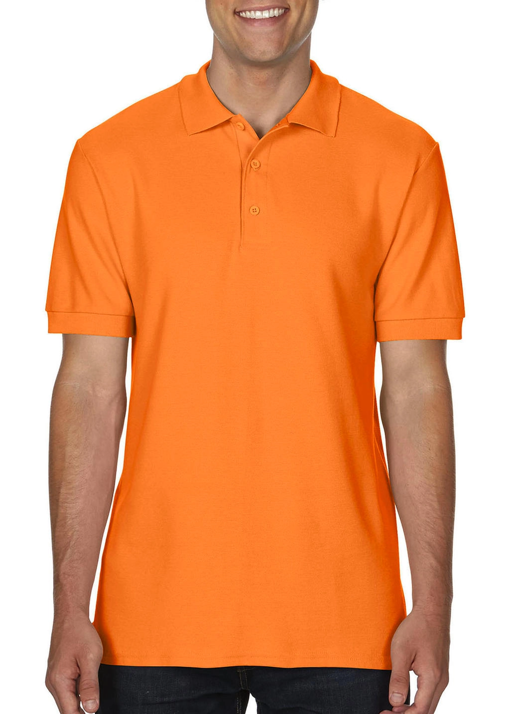 Premium Cotton Double Piqué Polo zum Besticken und Bedrucken in der Farbe Tangerine mit Ihren Logo, Schriftzug oder Motiv.