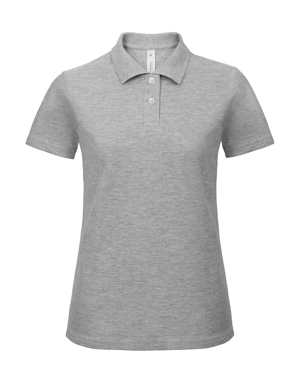 ID.001/women Piqué Polo Shirt zum Besticken und Bedrucken in der Farbe Heather Grey mit Ihren Logo, Schriftzug oder Motiv.