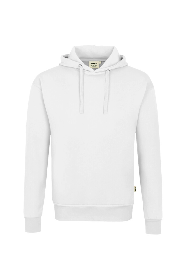 HAKRO Kapuzen-Sweatshirt Bio-Baumwolle GOTS zum Besticken und Bedrucken in der Farbe Weiß mit Ihren Logo, Schriftzug oder Motiv.