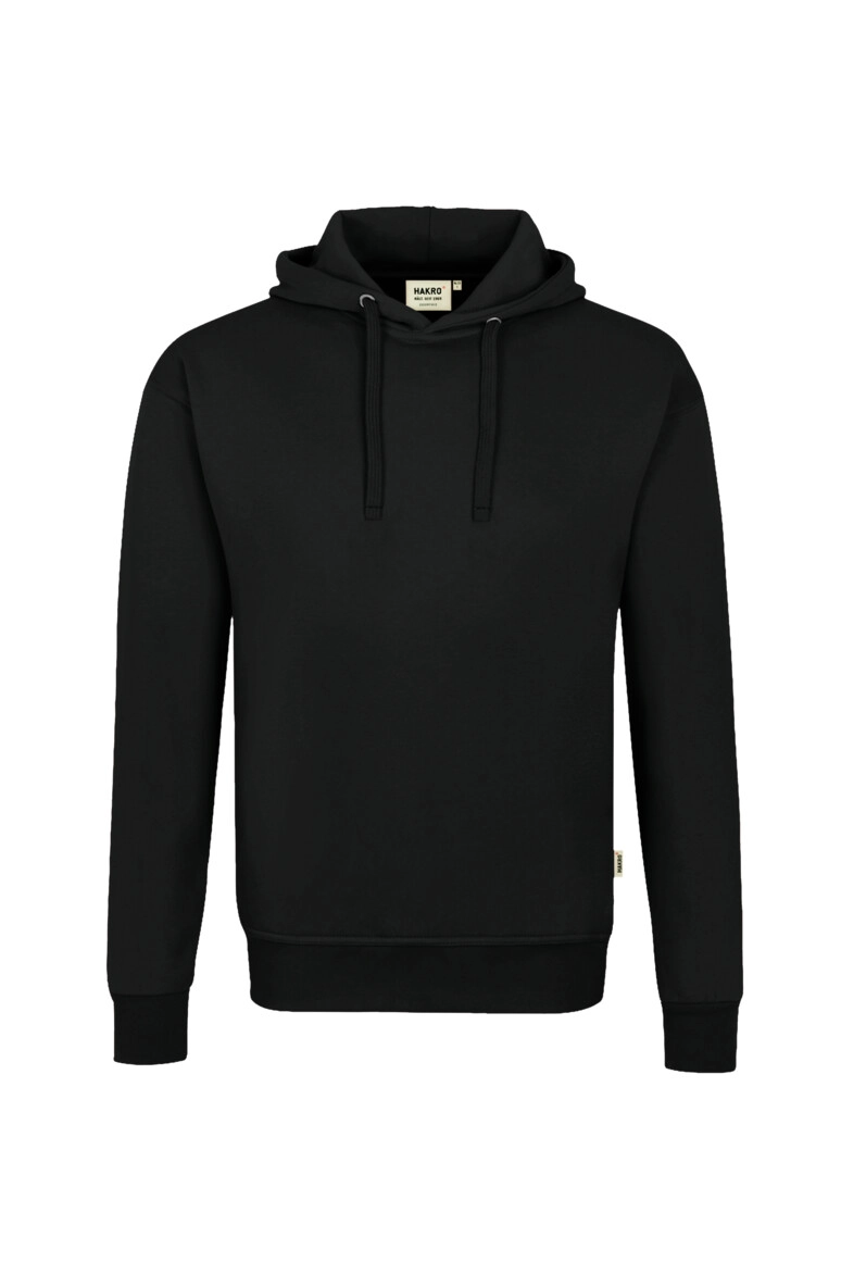 HAKRO Kapuzen-Sweatshirt Bio-Baumwolle GOTS zum Besticken und Bedrucken in der Farbe Schwarz mit Ihren Logo, Schriftzug oder Motiv.