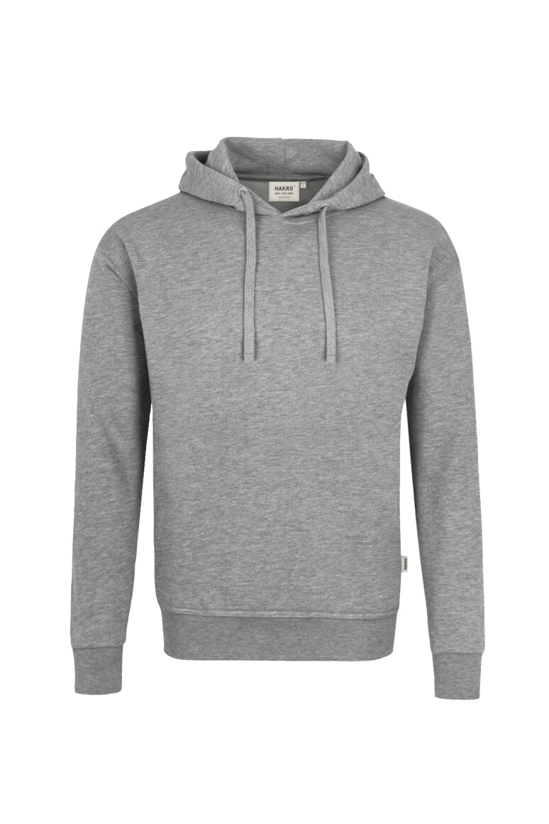 HAKRO Kapuzen-Sweatshirt Bio-Baumwolle GOTS zum Besticken und Bedrucken in der Farbe Grau meliert mit Ihren Logo, Schriftzug oder Motiv.