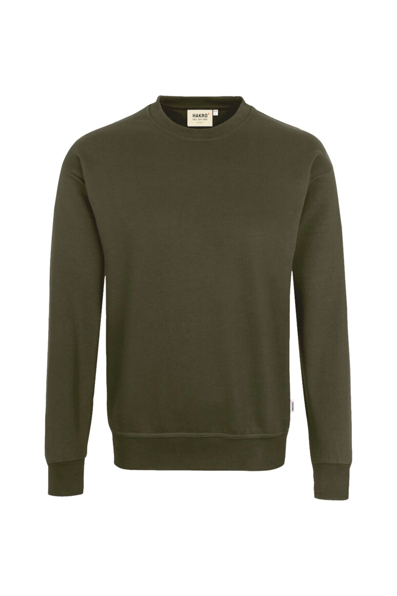 HAKRO Sweatshirt Bio-Baumwolle GOTS zum Besticken und Bedrucken in der Farbe Olive mit Ihren Logo, Schriftzug oder Motiv.