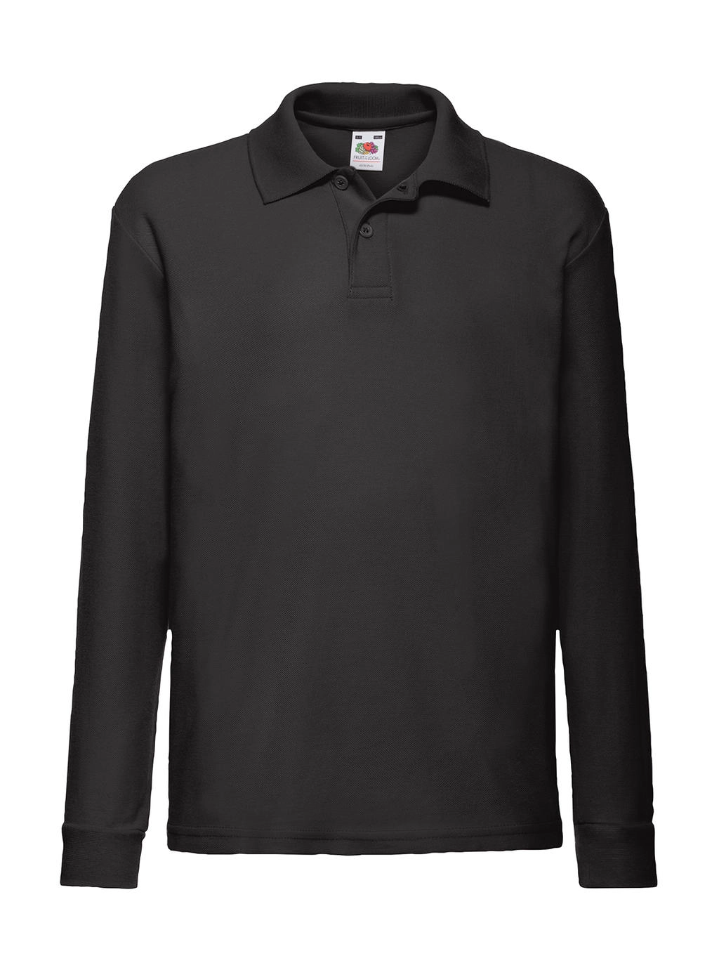 Kids` 65/35 Long Sleeve Polo zum Besticken und Bedrucken in der Farbe Black mit Ihren Logo, Schriftzug oder Motiv.