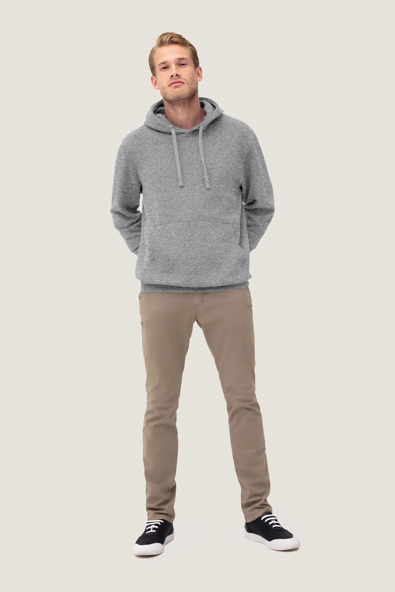 HAKRO Kapuzen-Sweatshirt Premium zum Besticken und Bedrucken in der Farbe Grau meliert mit Ihren Logo, Schriftzug oder Motiv.