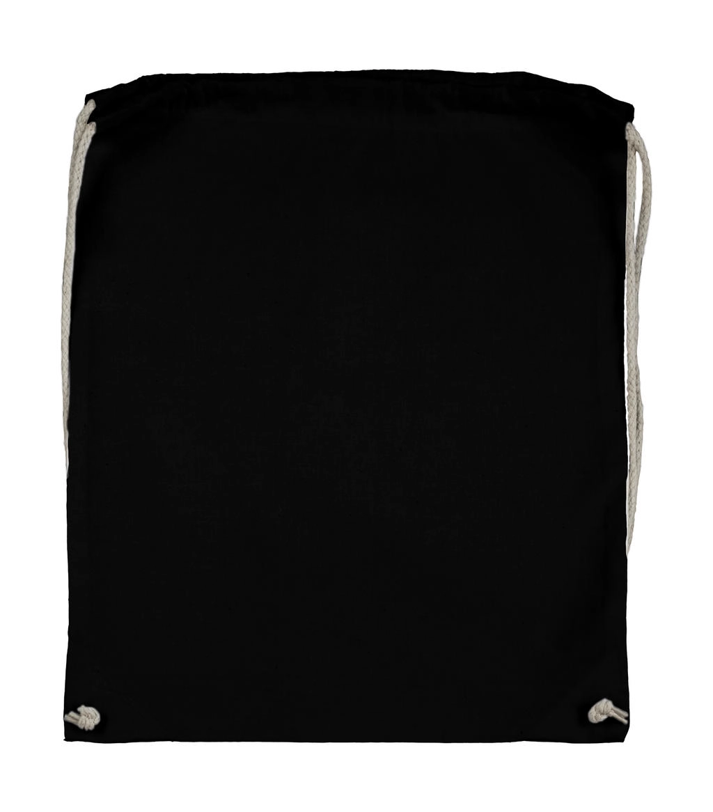 Cotton Drawstring Backpack zum Besticken und Bedrucken in der Farbe Black mit Ihren Logo, Schriftzug oder Motiv.