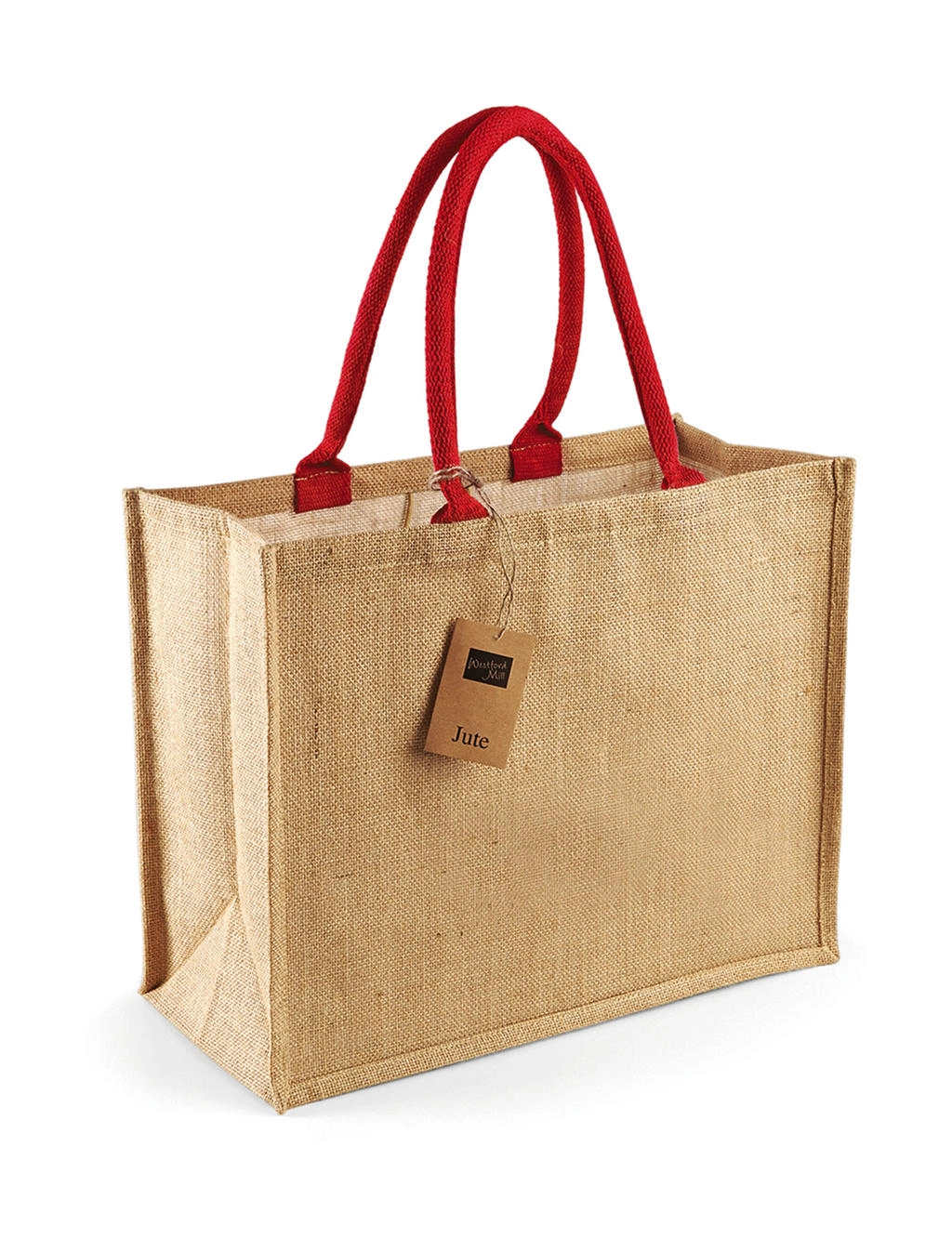 Jute Mini Gift Bag zum Besticken und Bedrucken in der Farbe Natural/Bright Red mit Ihren Logo, Schriftzug oder Motiv.