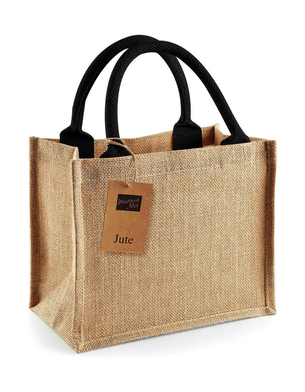 Jute Mini Gift Bag zum Besticken und Bedrucken in der Farbe Natural/Black mit Ihren Logo, Schriftzug oder Motiv.