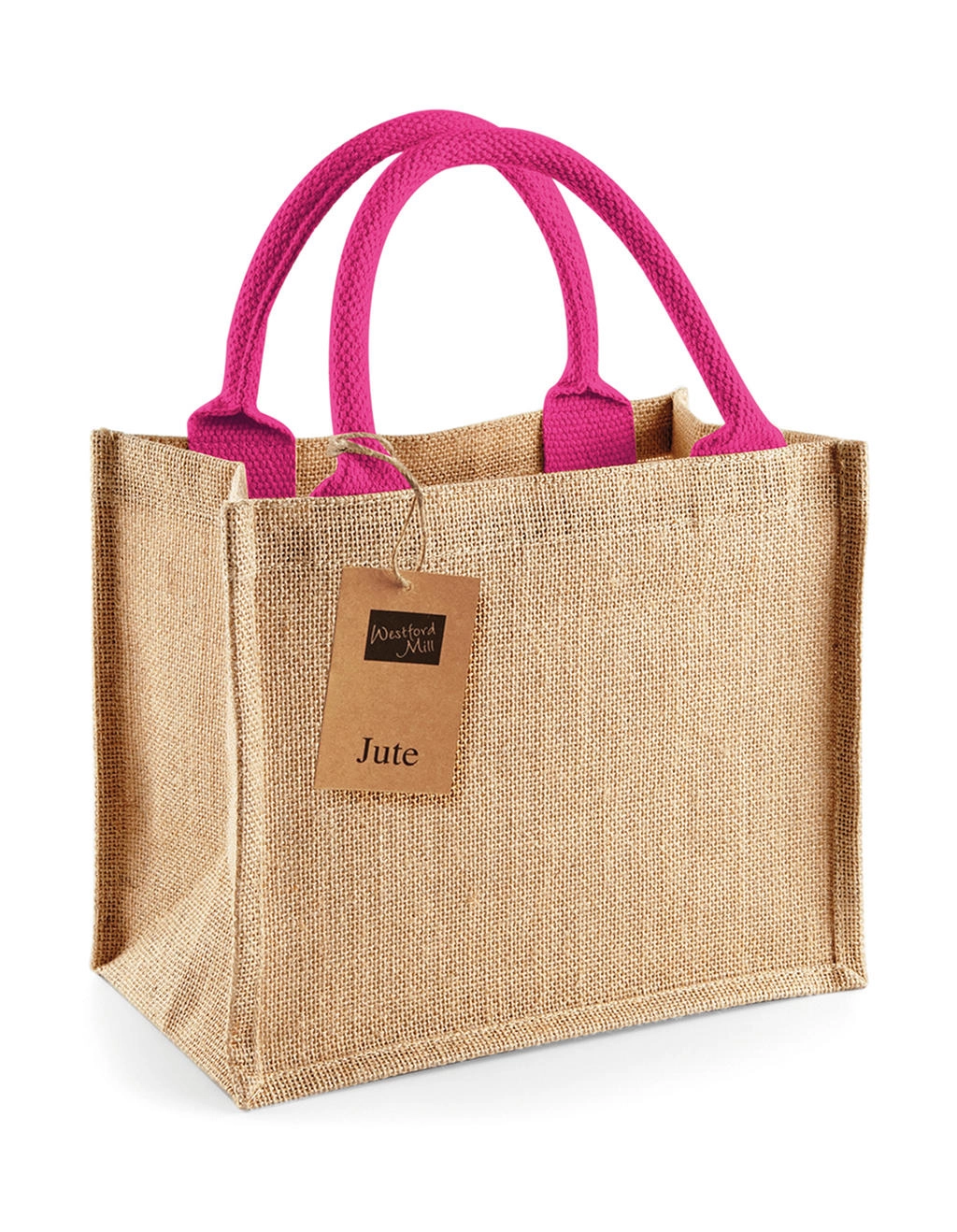 Jute Mini Gift Bag zum Besticken und Bedrucken in der Farbe Natural/Fuchsia mit Ihren Logo, Schriftzug oder Motiv.