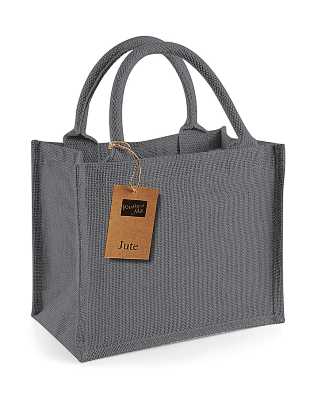 Jute Mini Gift Bag zum Besticken und Bedrucken in der Farbe Graphite Grey/Graphite Grey mit Ihren Logo, Schriftzug oder Motiv.