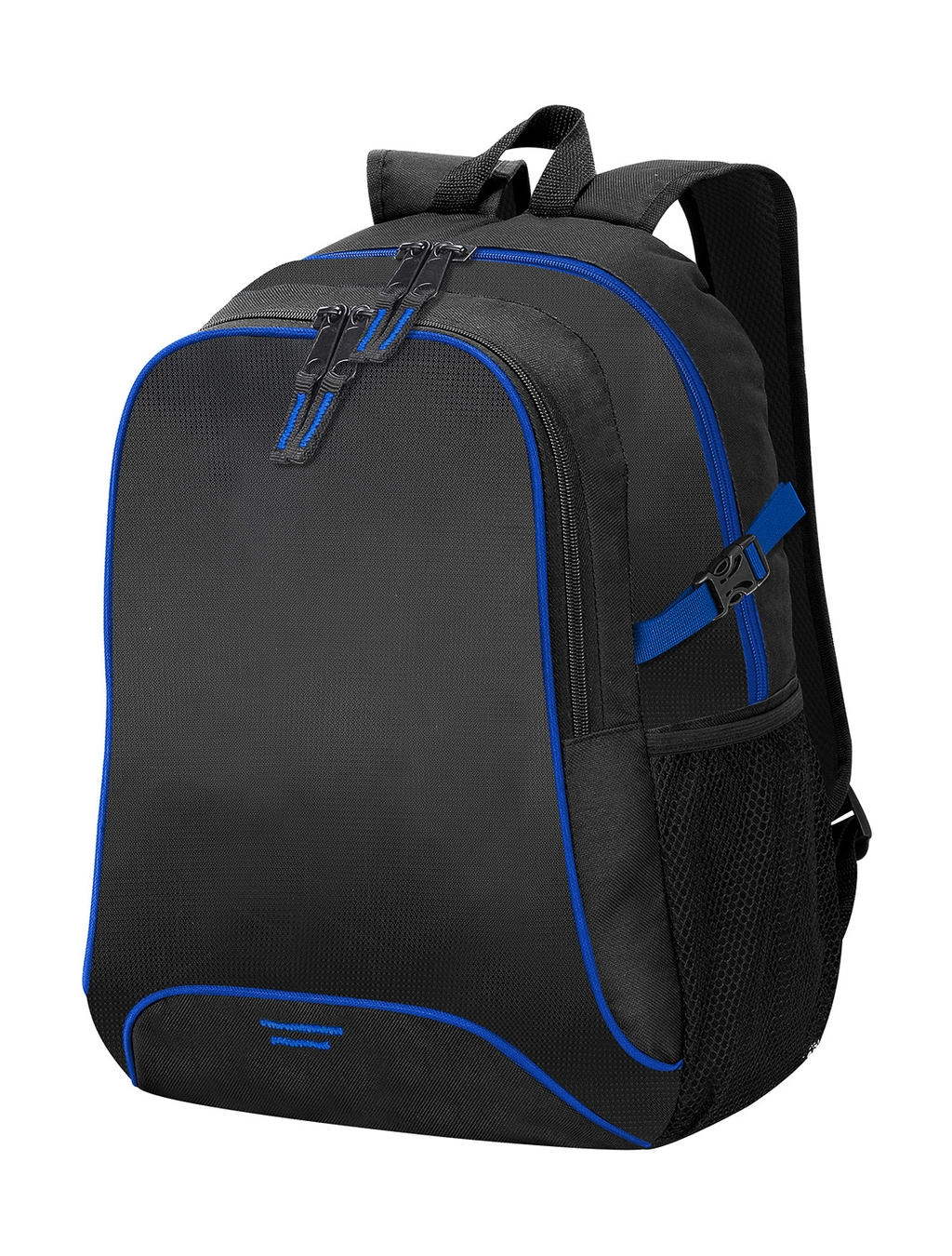 Osaka Basic Backpack zum Besticken und Bedrucken in der Farbe Black/Royal mit Ihren Logo, Schriftzug oder Motiv.
