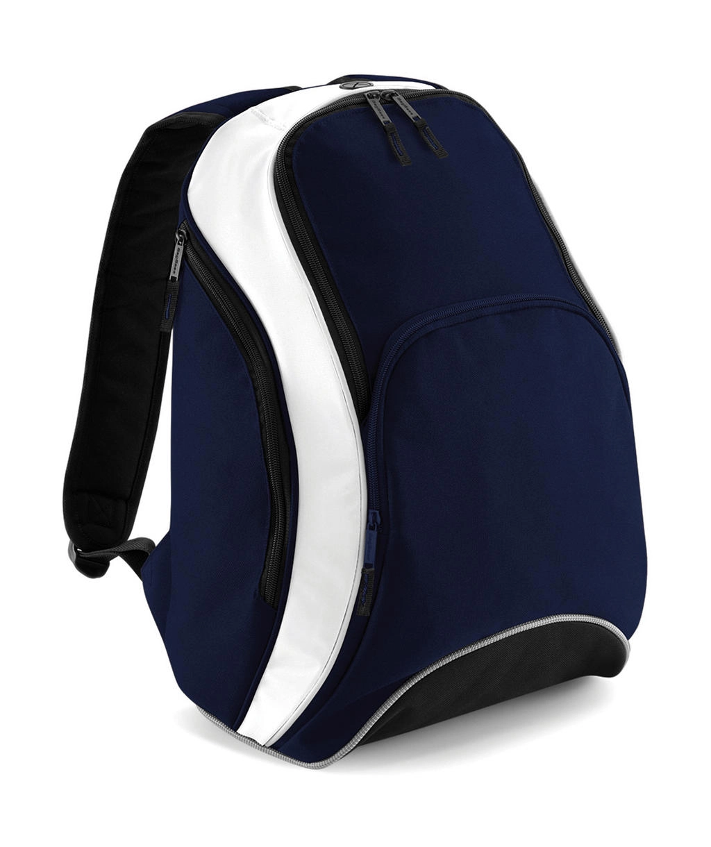 Teamwear Backpack zum Besticken und Bedrucken in der Farbe French Navy/White mit Ihren Logo, Schriftzug oder Motiv.