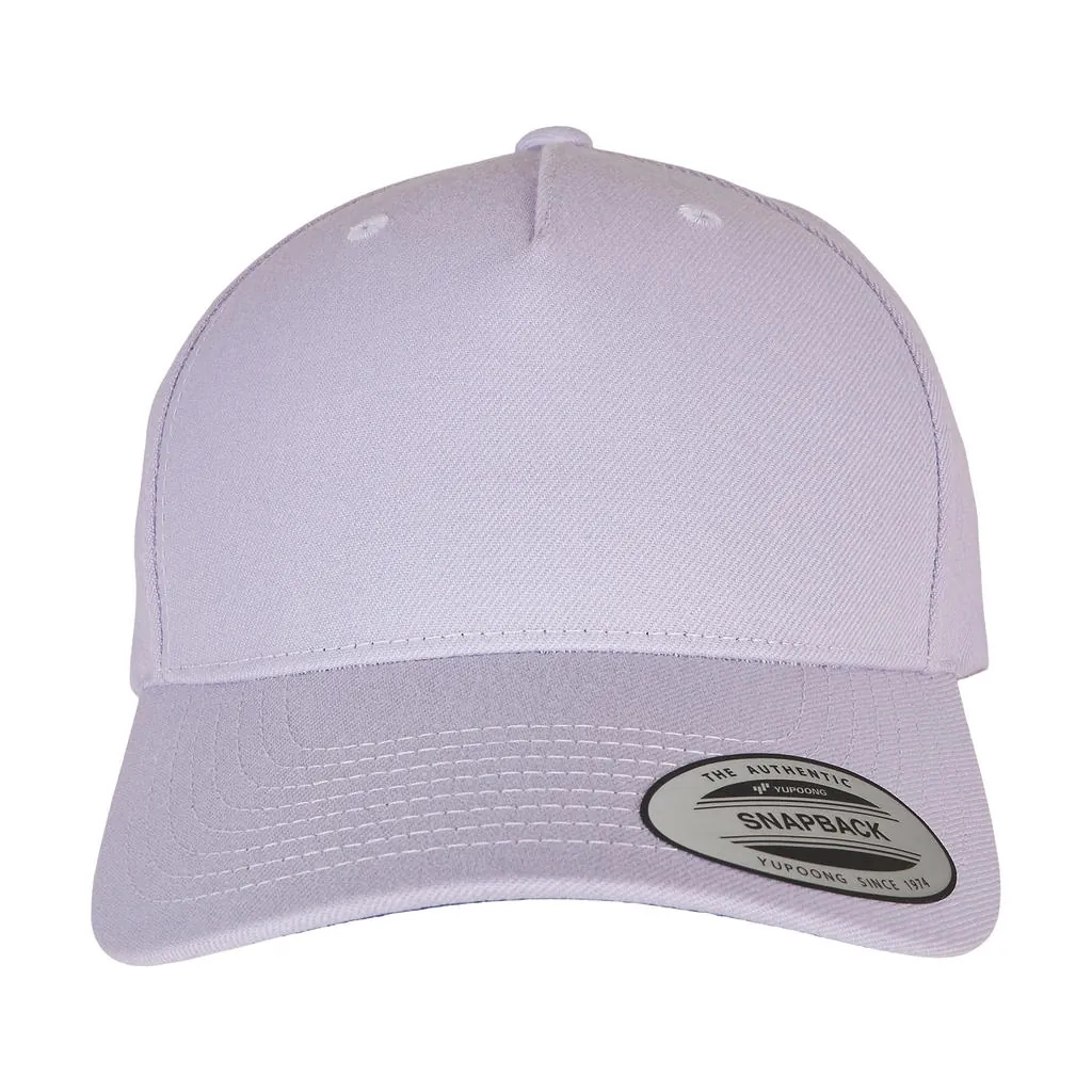5-Panel Premium Curved Visor Snapback Cap zum Besticken und Bedrucken in der Farbe Light Purple mit Ihren Logo, Schriftzug oder Motiv.