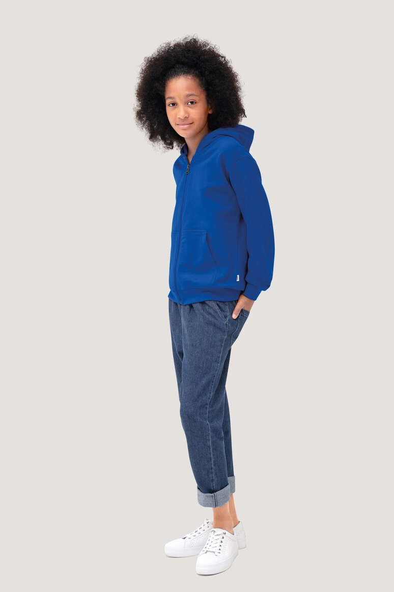 HAKRO Kinder Kapuzen-Sweatjacke Premium zum Besticken und Bedrucken in der Farbe Royalblau mit Ihren Logo, Schriftzug oder Motiv.